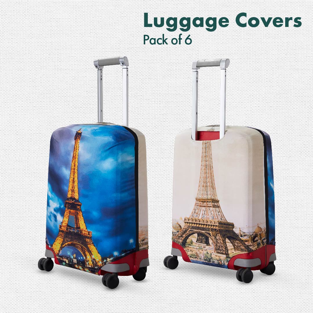 Globetrotting! Luggage Covers, 100% Organic Cotton Lycra, Medium Sizes, Pack of 6