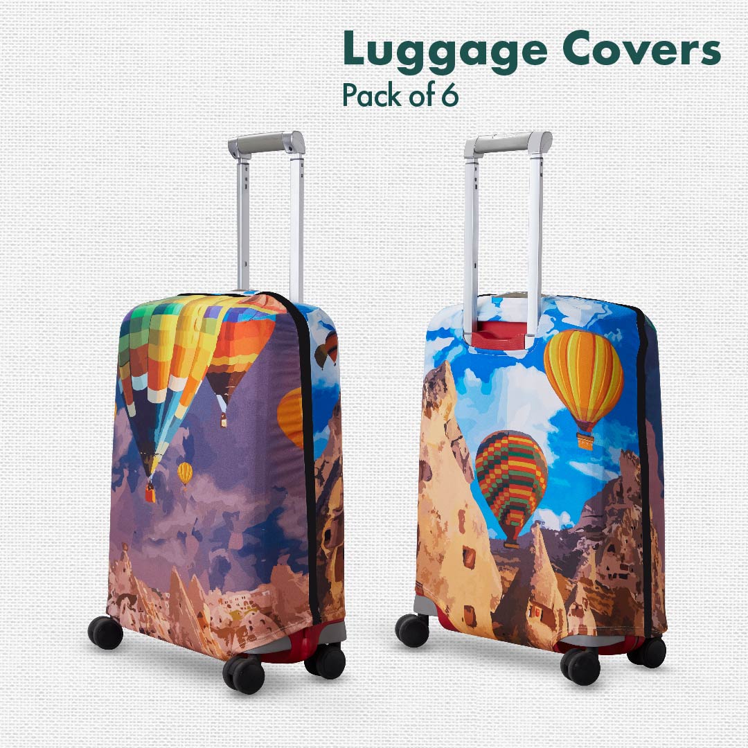 Globetrotting! Luggage Covers, 100% Organic Cotton Lycra, Medium Sizes, Pack of 6