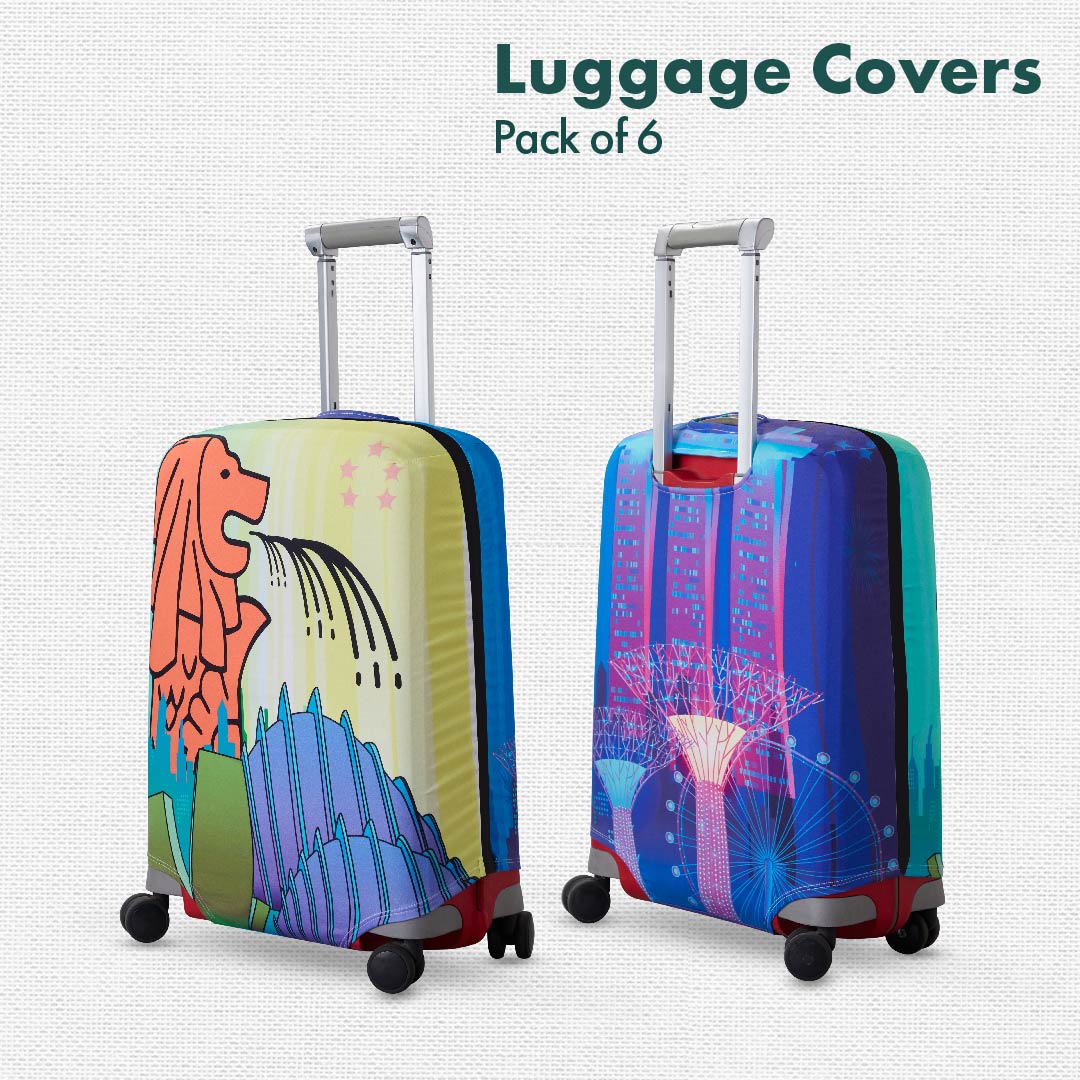 Globetrotting! Luggage Covers, 100% Organic Cotton Lycra, Large Sizes, Pack of 6