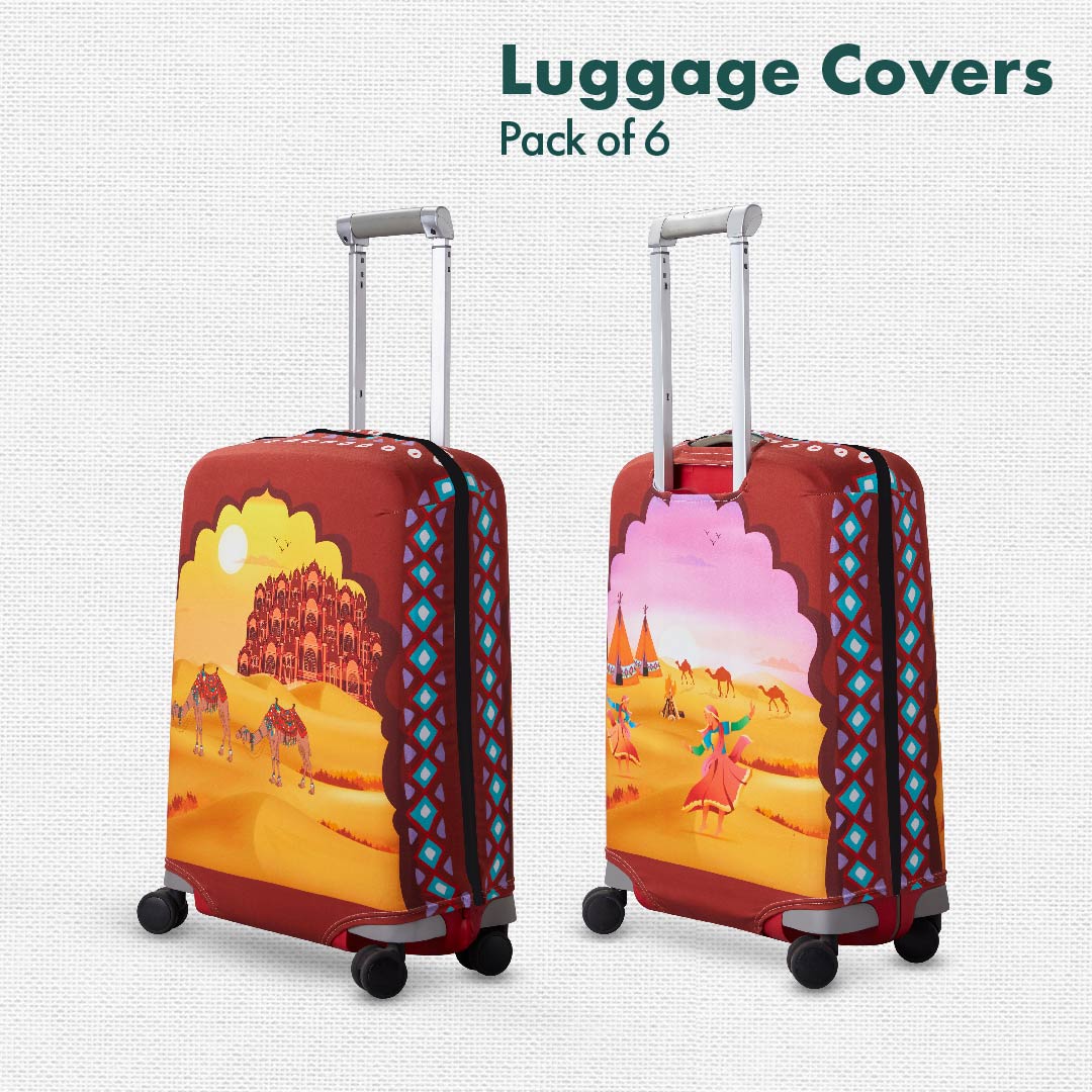 Globetrotting! Luggage Covers, 100% Organic Cotton Lycra, Large Sizes, Pack of 6