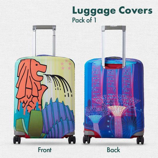 Merlion Musings! Luggage Cover, 100% Organic Cotton Lycra, Large Size, Pack of 1