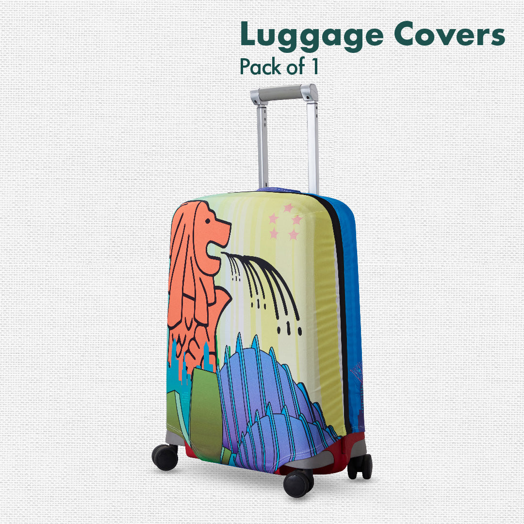 Merlion Musings! Luggage Cover, 100% Organic Cotton Lycra, Large Size, Pack of 1