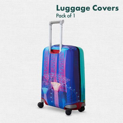Merlion Musings! Luggage Cover, 100% Organic Cotton Lycra, Medium Size, Pack of 1