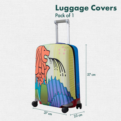 Merlion Musings! Luggage Cover, 100% Organic Cotton Lycra, Small Size, Pack of 1