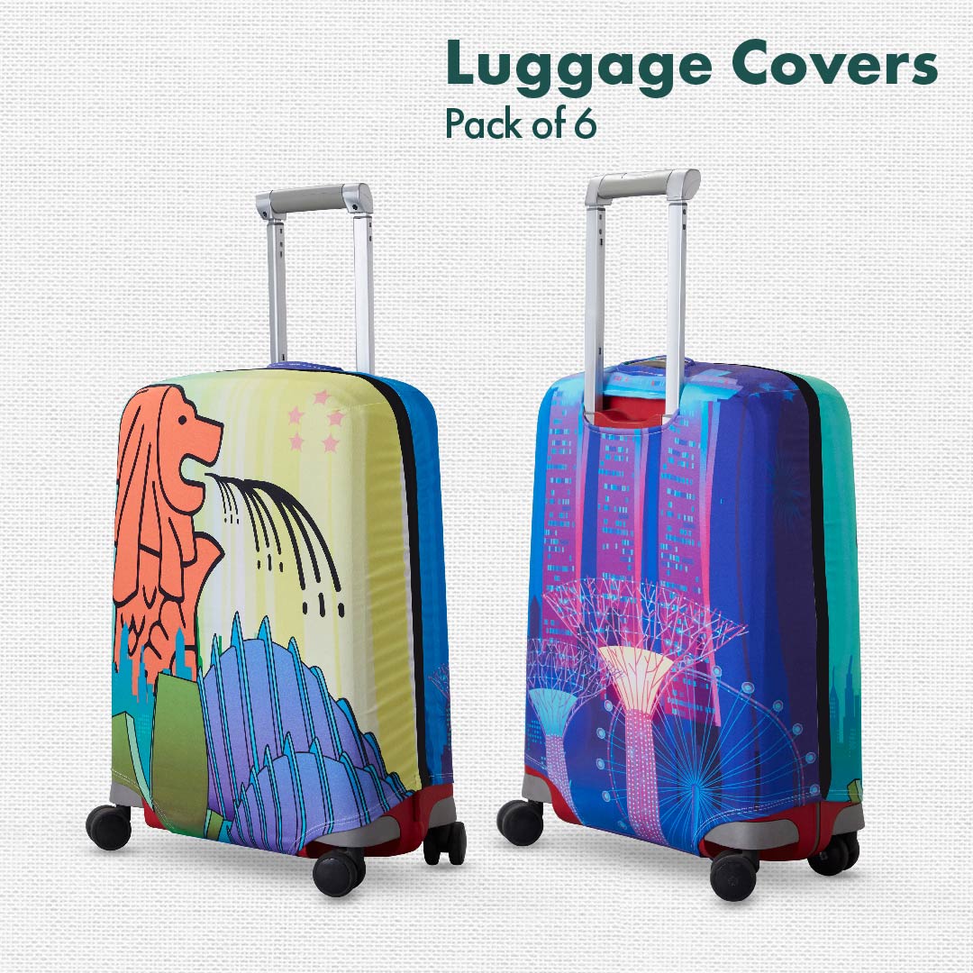 Wander Lusting! Luggage Covers, 100% Organic Cotton Lycra, Small+Medium+Large Sizes, Pack of 6