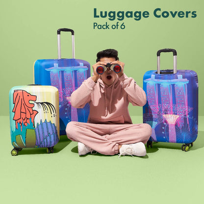 Wander Lusting! Luggage Covers, 100% Organic Cotton Lycra, Small+Medium+Large Sizes, Pack of 6