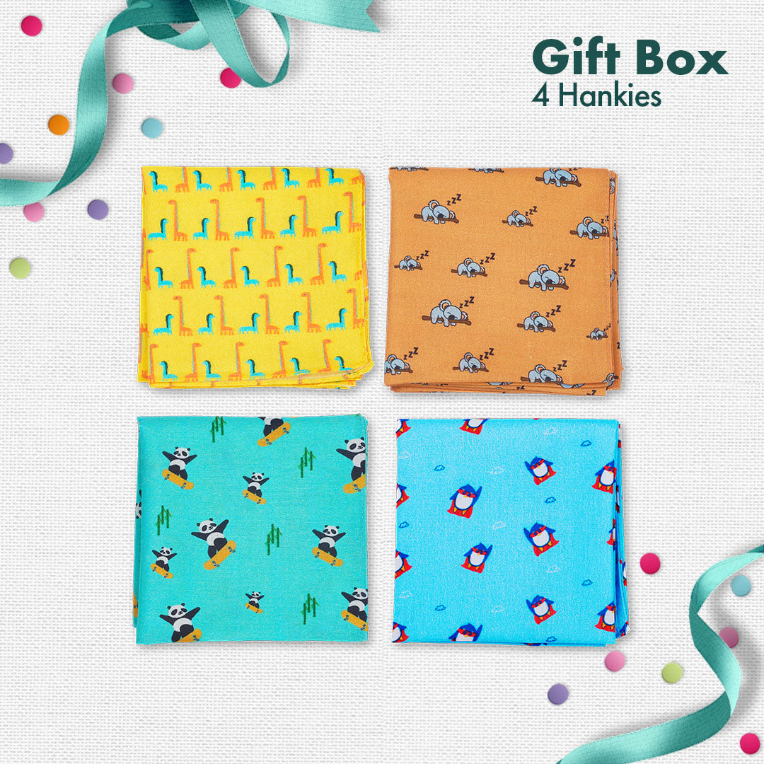 Gift Me If You Can! Unisex Kid's Hankies, 100% Organic Cotton, Gift Box of 4