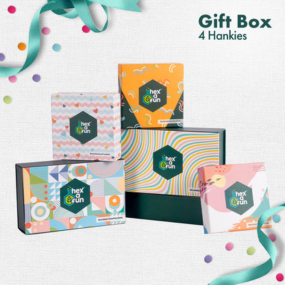 GIF! Gifting Is Fun! Women's Hankies, 100% Organic Cotton, Gift Box of 4