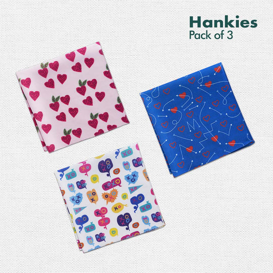 Heart-on! Men's Hankies, 100% Organic Cotton, Pack of 3