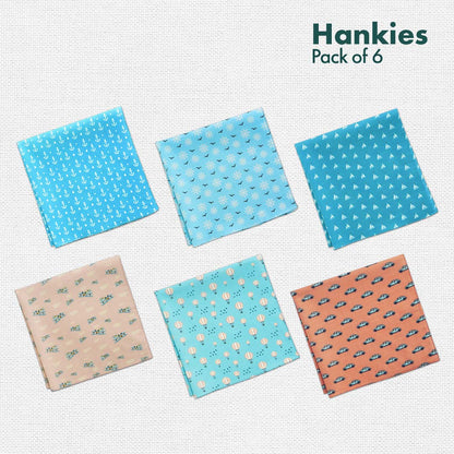 Travelicious! + Now You Sea Me! Women's Hankies, 100% Organic Cotton, Pack of 6