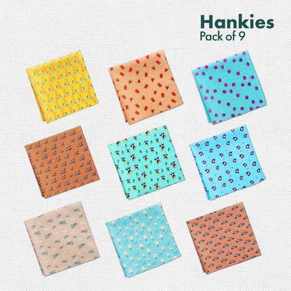 Animalholic! + Child-unlock! + Travelicious! Women's Hankies, 100% Organic Cotton, Pack of 9