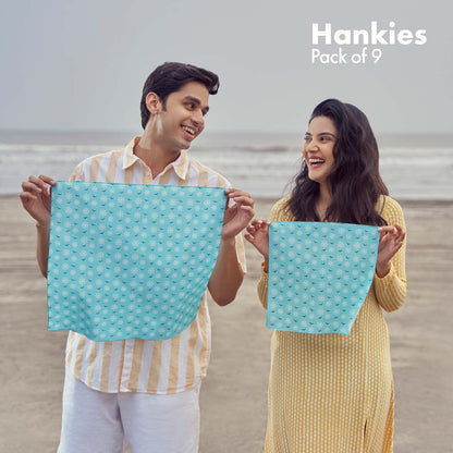 Travelicious! + Happy High! + Now You Sea Me! Men's Hankies, 100% Organic Cotton, Pack of 9
