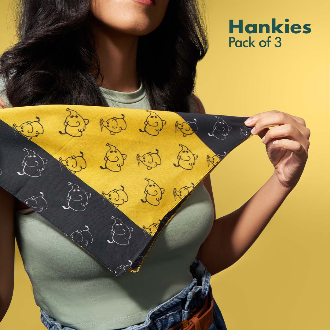 TMI! Too Motif Information! Women's Hankies, 100% Organic Cotton, Pack of 3