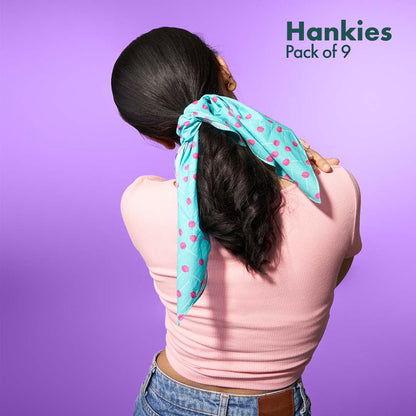 Animalholic! + Child-unlock! + Travelicious! Women's Hankies, 100% Organic Cotton, Pack of 9