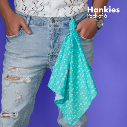 Travelicious! + Now You Sea Me! Men's Hankies, 100% Organic Cotton, Pack of 6
