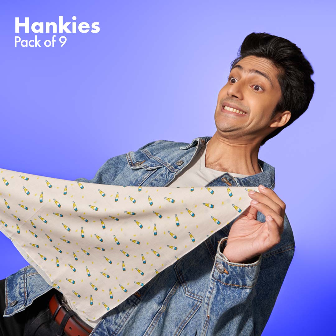Travelicious! + Happy High! + Now You Sea Me! Men's Hankies, 100% Organic Cotton, Pack of 9
