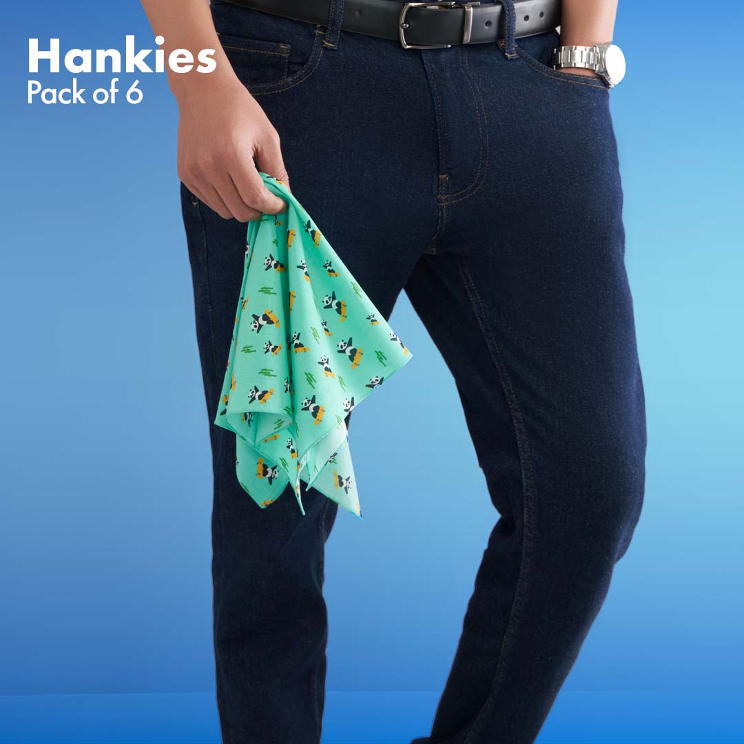 ANIMALholic! + TRAVELicious! Men's Hankies, 100% Organic Cotton, Pack of 6