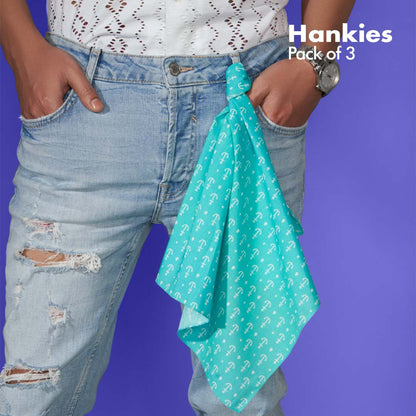 Now You Sea Me! Men's Hankies, 100% Organic Cotton, Pack of 3