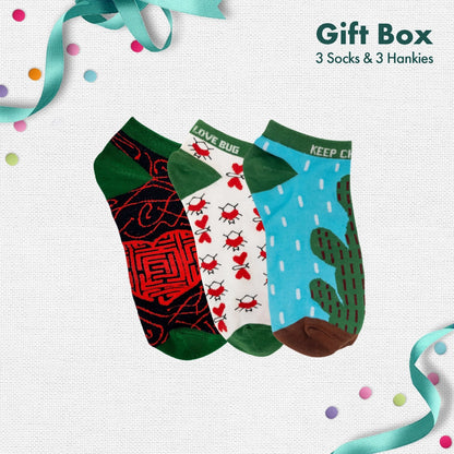 LOML! LOVE of my life! Gift Box of 3 Ankle Length Socks + 3 Hankies