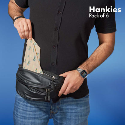 Animalholic! + Travelicious! Men's Hankies, 100% Organic Cotton, Pack of 6