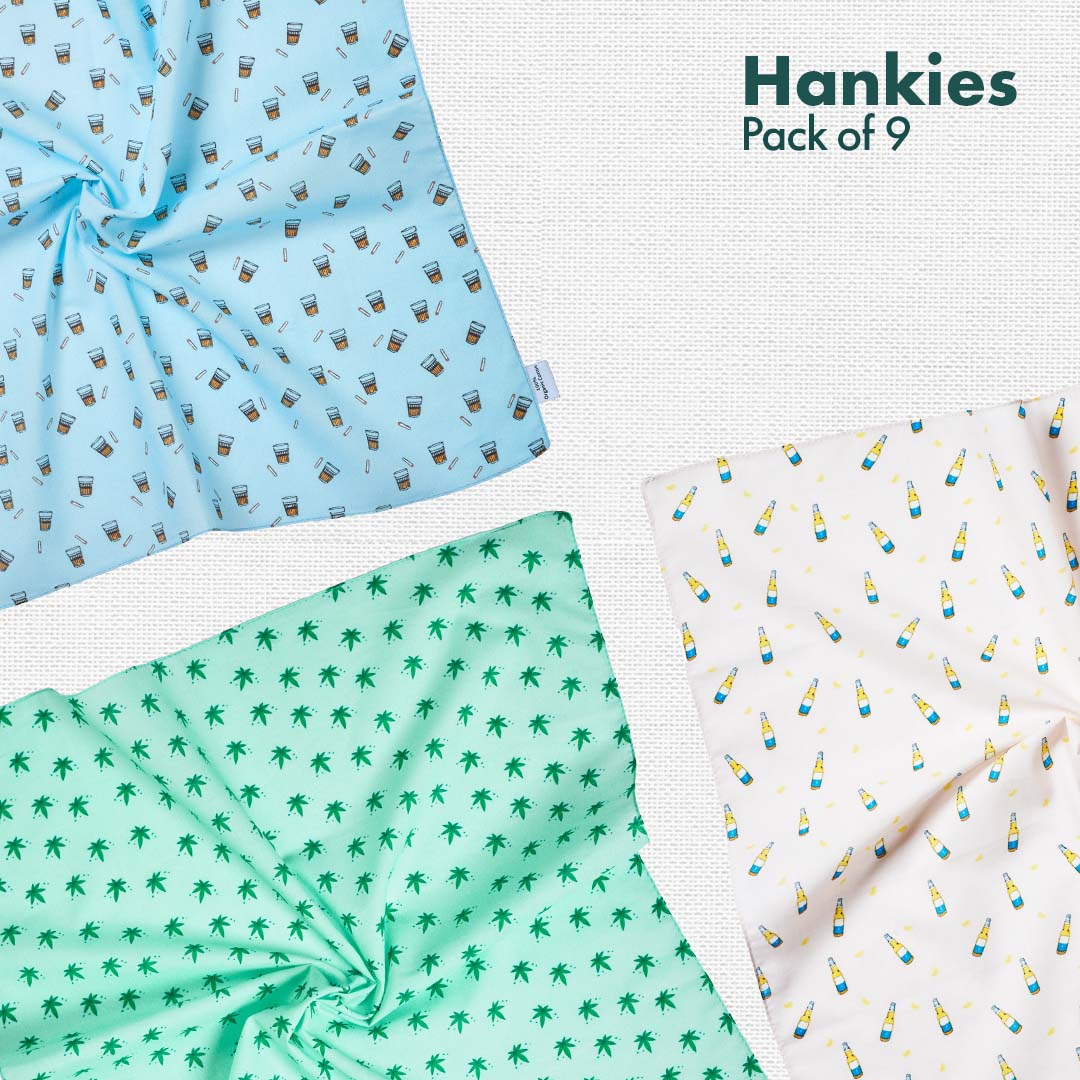 TRAVELicious! + Happy HIGH + Now You SEA Me! Men's Hankies, Pack of 9