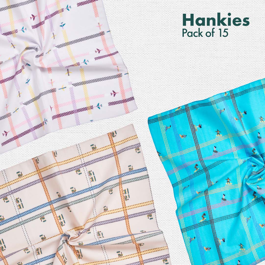 The BOSS Collection! + ANIMALholic! + TRAVELicious! + Now You SEA Me! + BEACH Please! Men's Hankies, Pack of 15