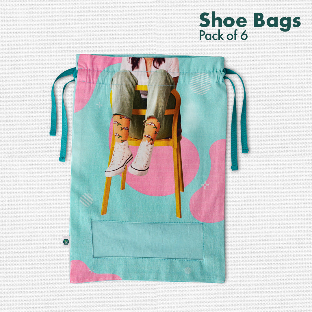 Shoe-holic! Men's & Women's Shoe Bags, 100% Organic Cotton, Pack of 6