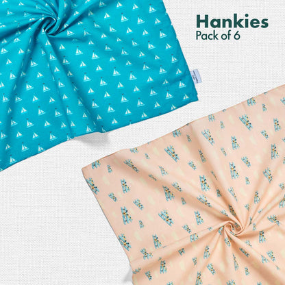 Travelicious! + Now You Sea Me! Men's Hankies, 100% Organic Cotton, Pack of 6