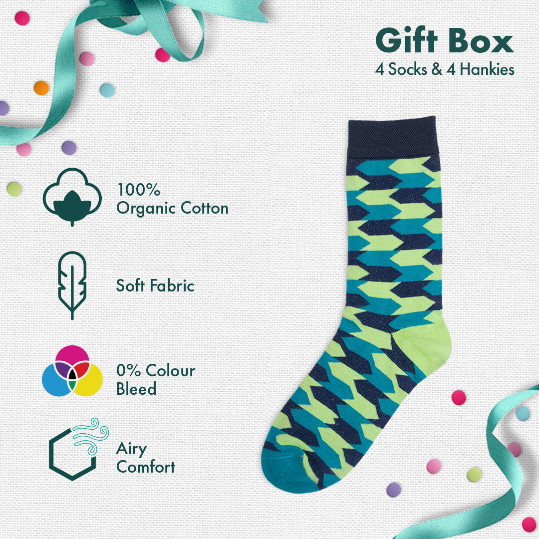 PHOTO-synthesis! Sibling Love Gift Box, Crew Length Socks + Hankies, 100% Organic Cotton, Box of 4+4