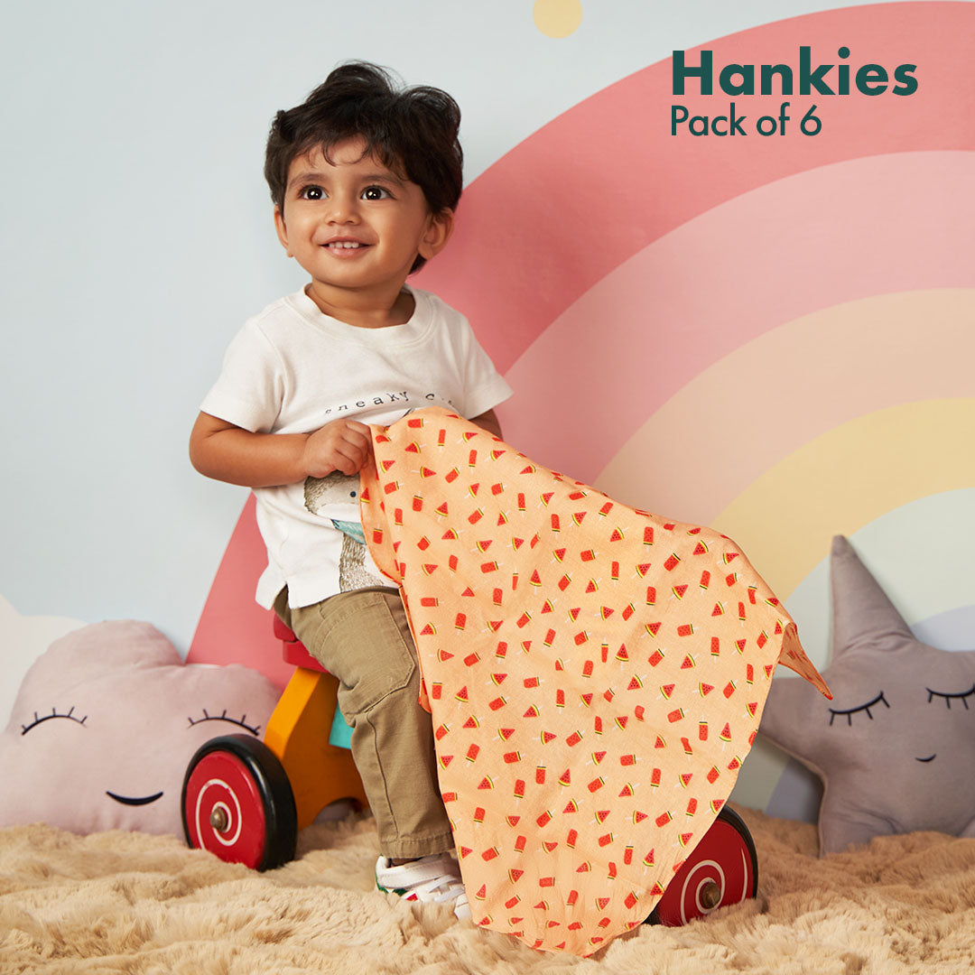 CHILD Unlock! + TRAVELicious! Kids Hankies, 100% Organic Cotton, Pack of 6